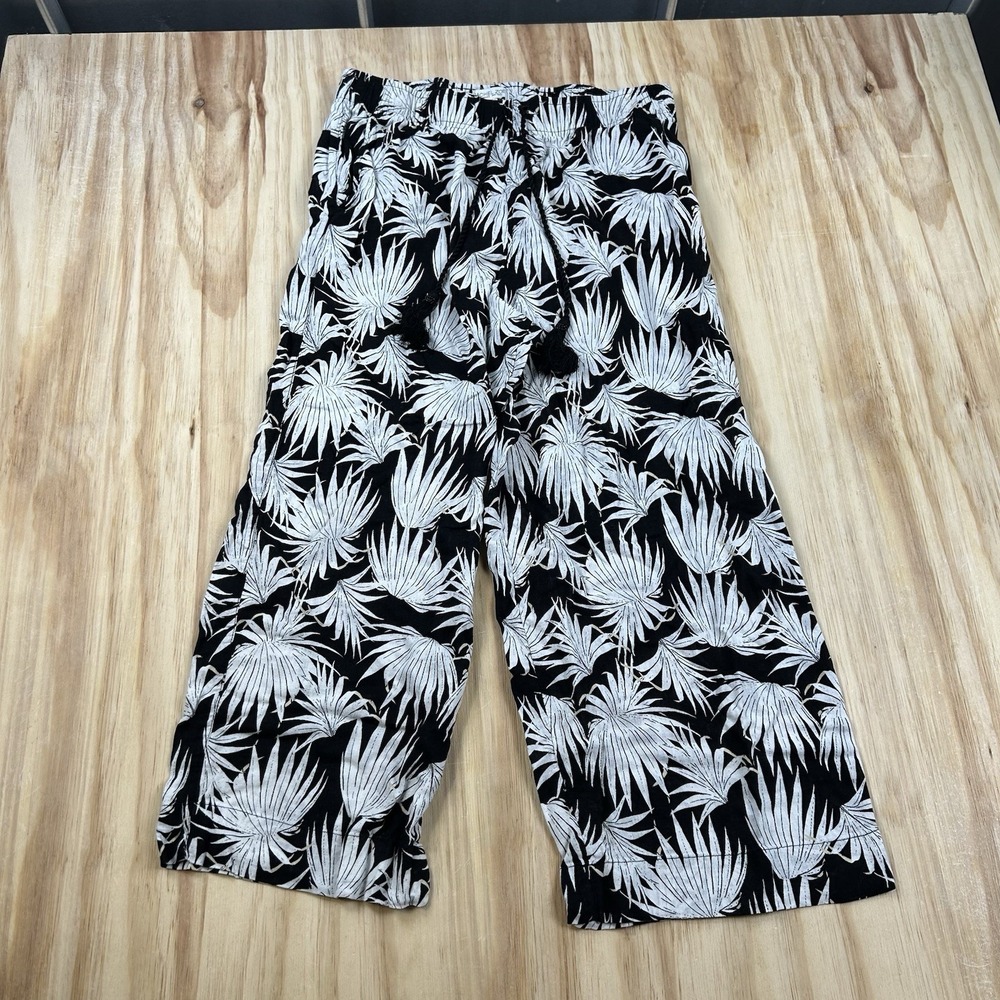 Rachel & Zoé Women's Floral Wide Leg Linen Blend Pants White Black Resort XL